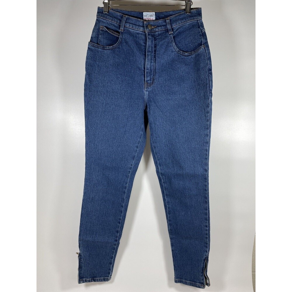 Vintage Denim Republic Tapered High Waist Womens Blue Jeans Zipper Cuff